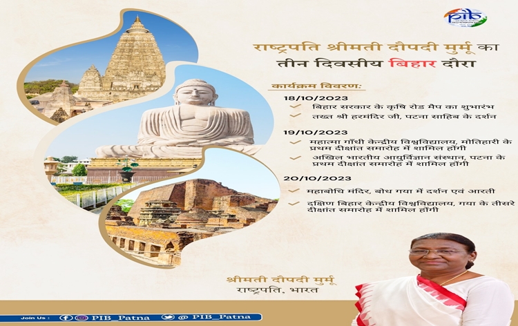 राष्ट्रपति द्रौपदी मुर्मु बिहार की तीन दिवसीय यात्रा पर, कृषि रोड मैप: 2023-2028 की करेंगी शुरुआत