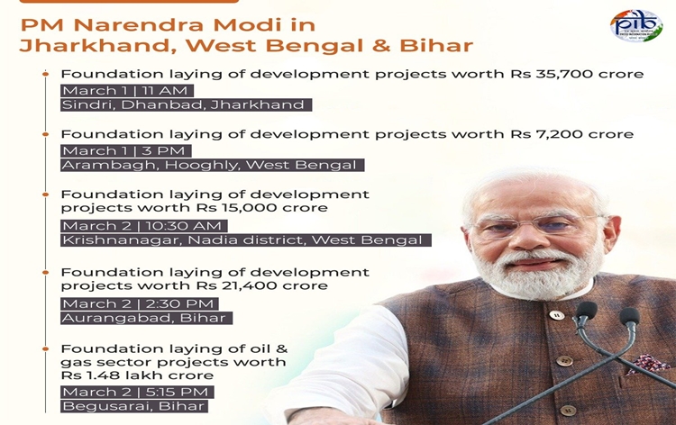पीएम मोदी आज से झारखंड, प. बंगाल और बिहार के दो-दिवसीय दौरे पर, देंगे कई विकास परियोजनाओं की सौगात