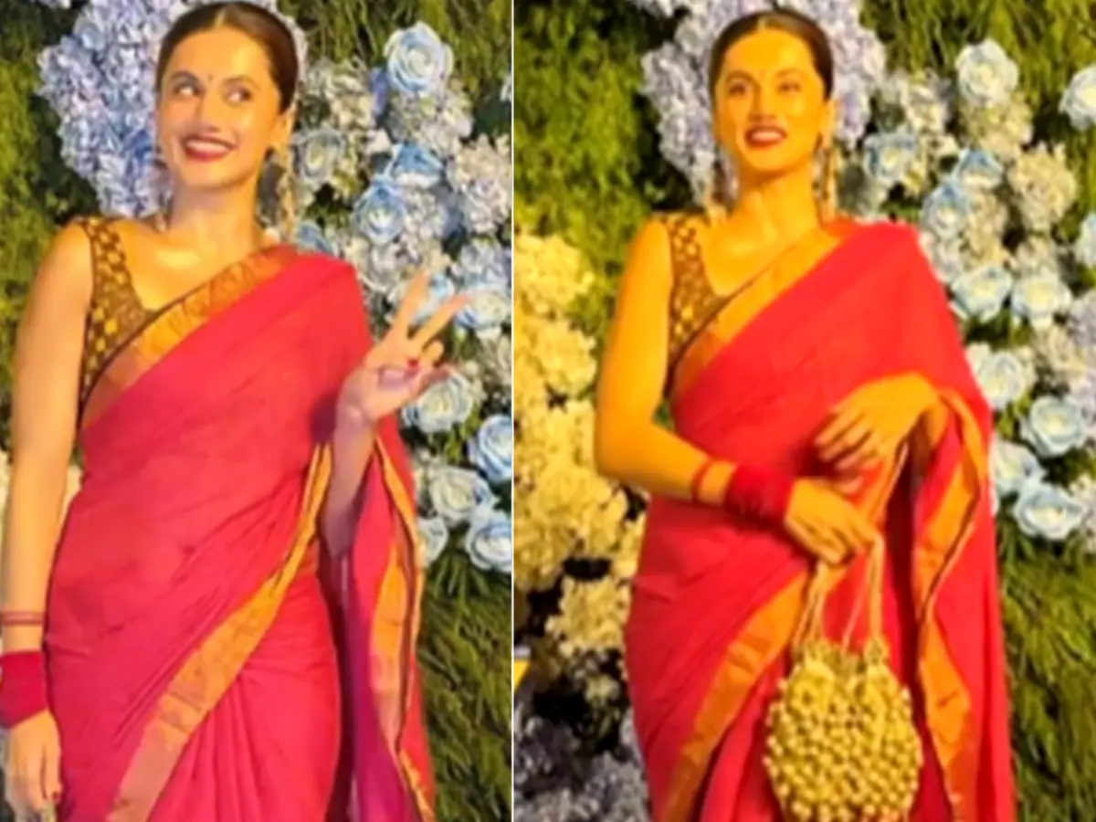 लाल साड़ी, चूडियां, बड़े ईयररिंग्स में छाई नई दुल्हन, तापसी से ‘जीजू’ को लेकर हुए सवाल, तो बोलीं- मुझे मरवाओगे…