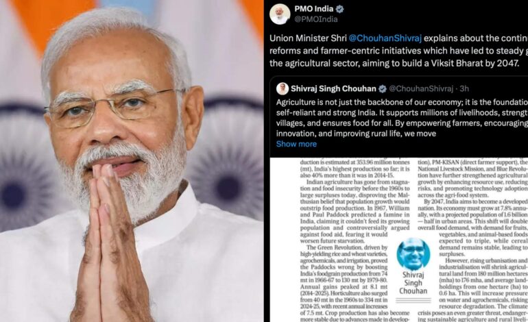 पीएम मोदी ने साझा किया लेख, कृषि सुधारों और किसान-केंद्रित पहलों से 2047 तक विकसित भारत का लक्ष्य