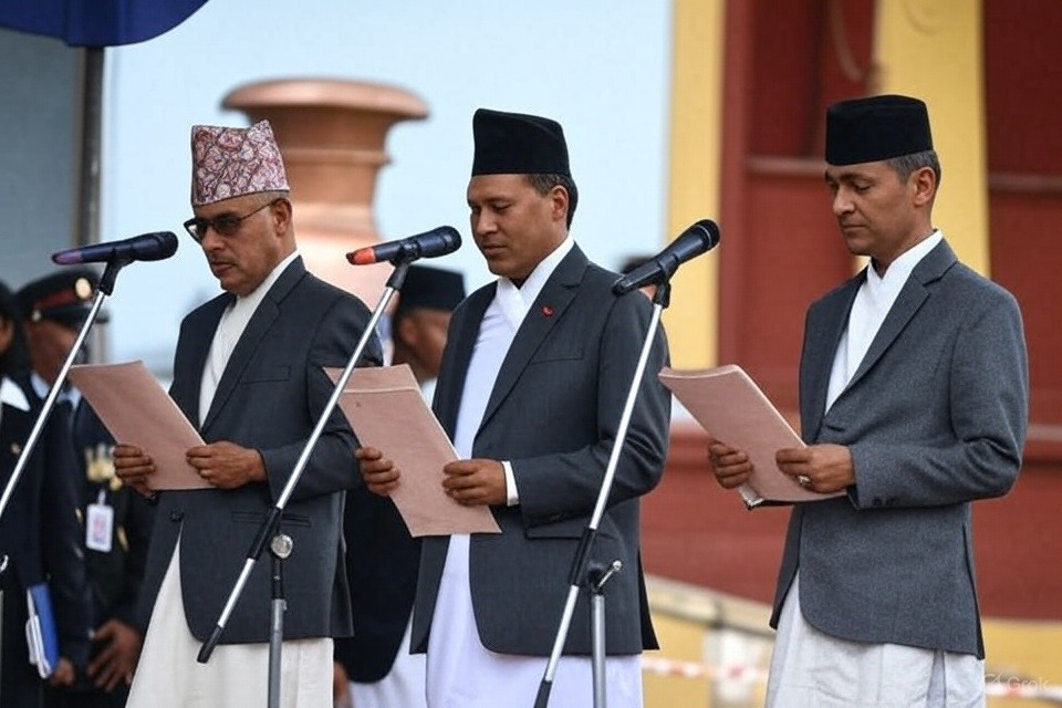 नेपाल में 3 कैबिनेट मंत्रियों ने ली शपथ, ओम प्रकाश गृह मंत्री और रामेश्वर खनल को वित्त मंत्री का जिम्मा