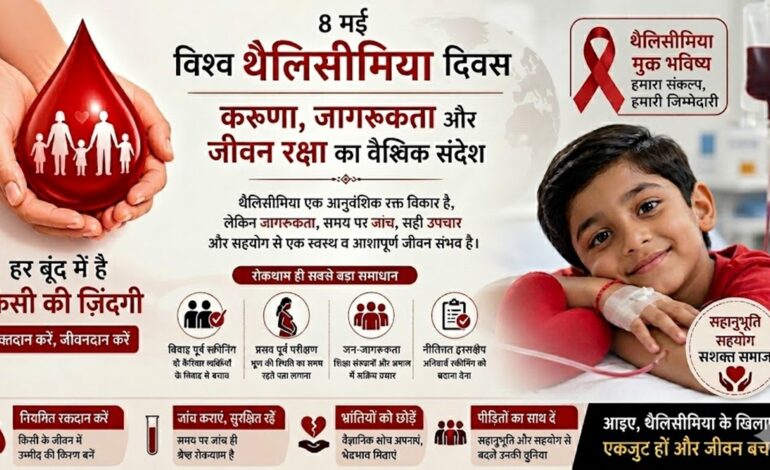 विश्व थैलिसीमिया दिवस : मानवता, करुणा, जागरूकता और जीवन रक्षा का वैश्विक संदेश